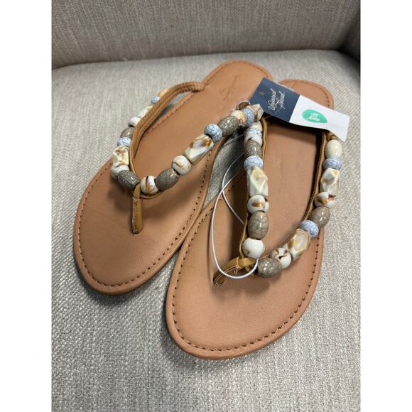 NWT Ladies Universal Thread Tan Cindy Beaded Flip Flops - Size 8.5 - Picture 1 of 4